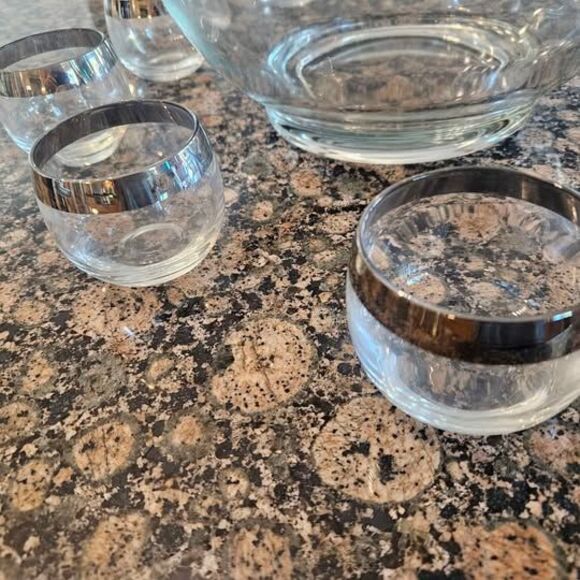 MCM Dorothy Thorpe Silver Band Punch Bowl and 9 Matching Roly Poly Glasses - Picture 3 of 8
